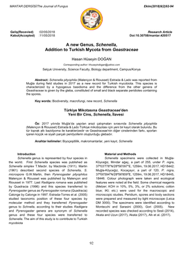 A New Genus, Schenella, Addition to Turkish Mycota from Geastraceae