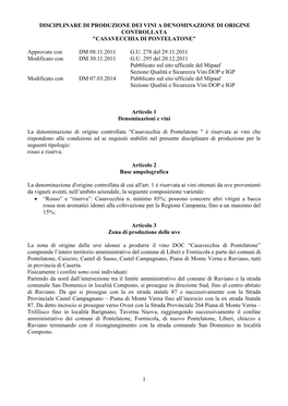 Disciplinare Di Produzione Dei Vini a Denominazione Di Origine Controllata 