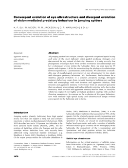 Convergent Evolution of Eye Ultrastructure and Divergent Evolution of Vision-Mediated Predatory Behaviour in Jumping Spiders