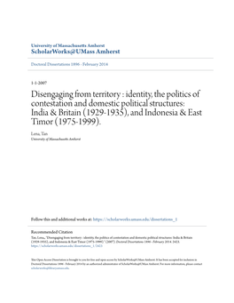 Disengaging from Territory : Identity, the Politics Of