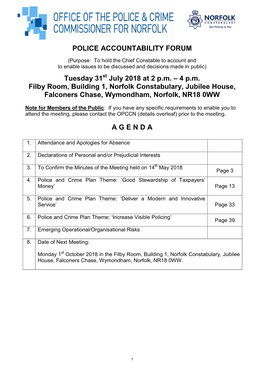 POLICE ACCOUNTABILITY FORUM Tuesday 31 July