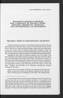 Religious Families As Sources for a Theology of the Holy Spirit: Monastic, Mendicant, Apostolic, and Contemporary Lay Movements