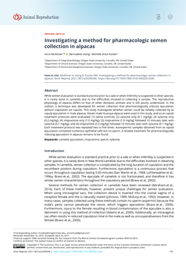 Investigating a Method for Pharmacologic Semen Collection in Alpacas