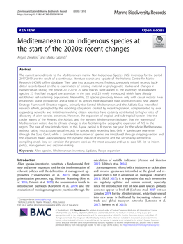 Mediterranean Non Indigenous Species at the Start of the 2020S: Recent Changes Argyro Zenetos1* and Marika Galanidi2