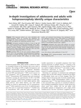 In-Depth Investigations of Adolescents and Adults with Holoprosencephaly Identify Unique Characteristics