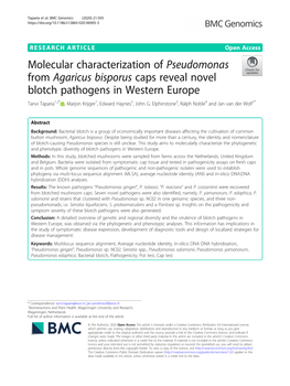 Molecular Characterization of Pseudomonas from Agaricus Bisporus Caps Reveal Novel Blotch Pathogens in Western Europe