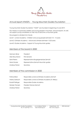 Annual Report «YMGF» - Young Mountain Guides Foundation