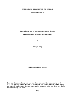 Preliminary Map of the Resource Areas in the Basin and Range Province Of