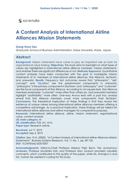 A Content Analysis of International Airline Alliances Mission Statements