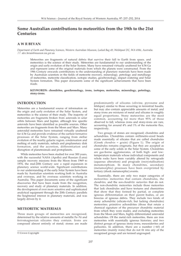 Some Australian Contributions to Meteoritics from the 19Th to the 21St Centuries