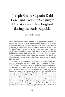 Joseph Smith, Captain Kidd Lore, and Treasure-Seeking in New York and New England During the Early Republic