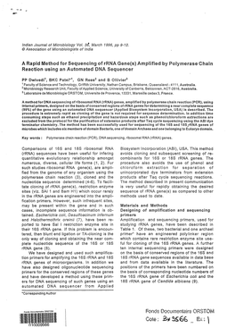 A Rapid Method for Sequencing of Rrna Gene(S)