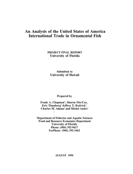 An Analysis of the United States of America International Trade in Ornamental Fish