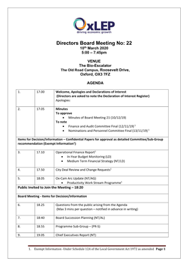 Directors Board Meeting No: 22 10Th March 2020 5:00 – 7:45Pm