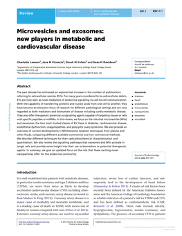 Microvesicles and Exosomes: New Players in Metabolic and Cardiovascular Disease