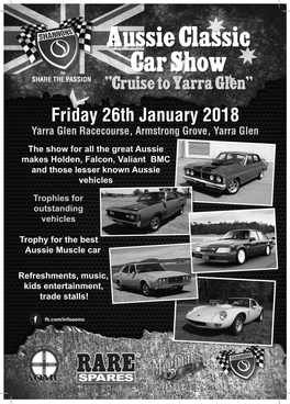 Aussie Classic Car Show SHARE the PASSION "Cruise to Yarra Glen" Friday 26Th January 2018 Yarra Glen Racecourse, Armstrong Grove, Yarra Glen