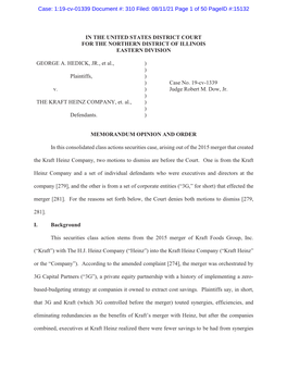 George A. Hedick, Jr., Et Al. V. the Kraft Heinz Company, Et Al. 19-CV-01339-Memorandum Opinion and Order