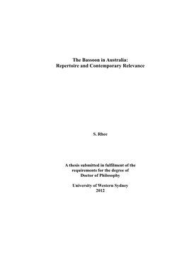 The Bassoon in Australia: Repertoire and Contemporary Relevance