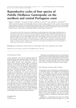Reproductive Cycles of Four Species of Patella (Mollusca: Gastropoda) on the Northern and Central Portuguese Coast Pedro A