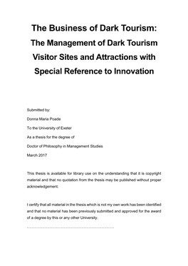 The Business of Dark Tourism: the Management of Dark Tourism Visitor Sites and Attractions with Special Reference to Innovation