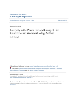 Laterality in the Power Five and Group of Five Conferences in Women's College Softball Jon C