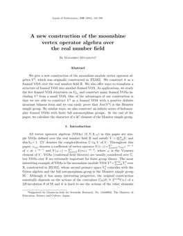 A New Construction of the Moonshine Vertex Operator Algebra Over the Real Number Field