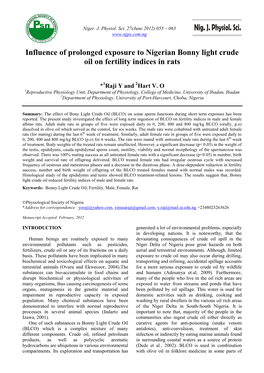 Influence of Prolonged Exposure to Nigerian Bonny Light Crude Oil on Fertility Indices in Rats