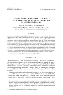 Pollen of Southeast Asian Alchornea (Euphorbiaceae), with an Overview of the Pollen Fossil Record