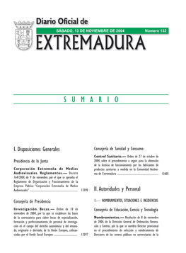 Diario Oficial De SÁBADO, 13 DE NOVIEMBRE DE 2004 Número 132