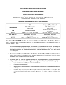 Hiawatha Maintenance Facility Expansion Project Draft Findings Of