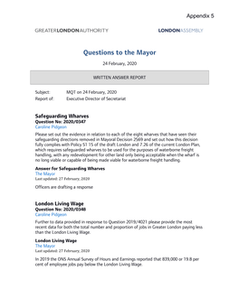 Questions to the Mayor