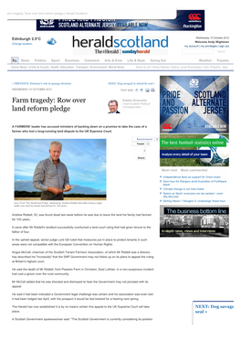 Farm Tragedy: Row Over Land Reform Pledge | Herald Scotland