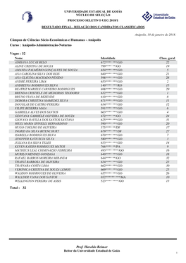 Universidade Estadual De Goiás Núcleo De Seleção Processo Seletivo Ueg 2018/1