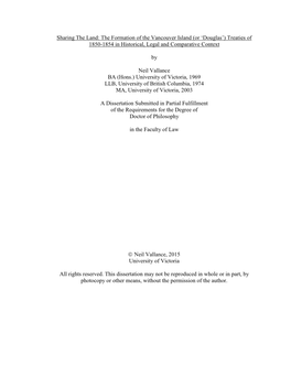 The Formation of the Vancouver Island (Or 'Douglas') Treaties of 1850-1854 In