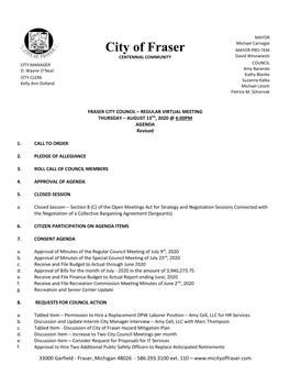City of Fraser MAYOR PRO-TEM CENTENNIAL COMMUNITY David Winowiecki