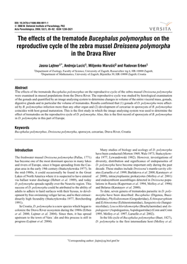 The Effects of the Trematode Bucephalus Polymorphus on the Reproductive Cycle of the Zebra Mussel Dreissena Polymorpha in the Drava River