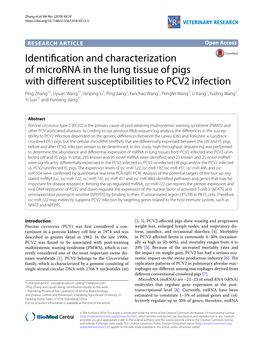 Identification and Characterization of Microrna in the Lung Tissue of Pigs