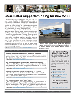 Codel Letter Supports Funding for New AASF the Virginia Congressional Delegation Sent a Letter to the U.S