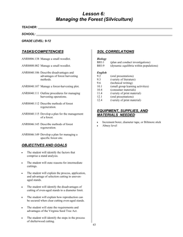 Lesson 6: Managing the Forest (Silviculture)