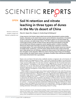 Soil N Retention and Nitrate Leaching in Three Types of Dunes in the Mu Us Desert of China