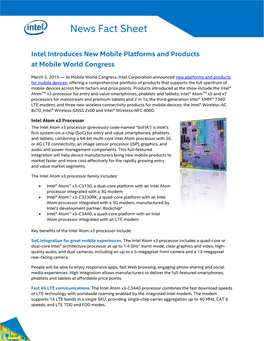 Fact Sheet: Intel Introduces New Mobile Platforms and Products