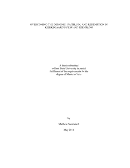 Overcoming the Demonic: Faith, Sin, and Redemption in Kierkegaard‘S Fear and Trembling