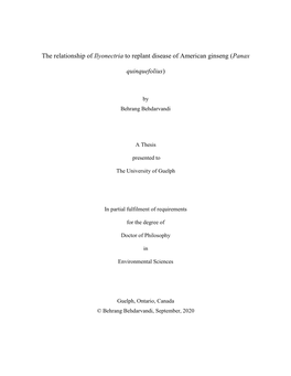 The Relationship of Ilyonectria to Replant Disease of American Ginseng (Panax