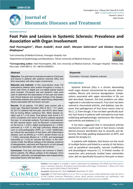 Foot Pain and Lesions in Systemic Sclerosis: Prevalence And