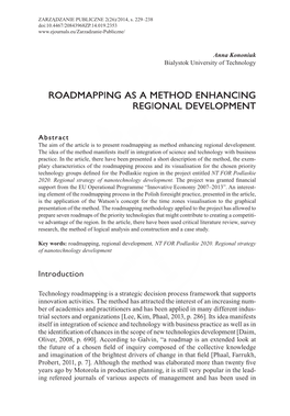 Roadmapping As a Method Enhancing Regional Development