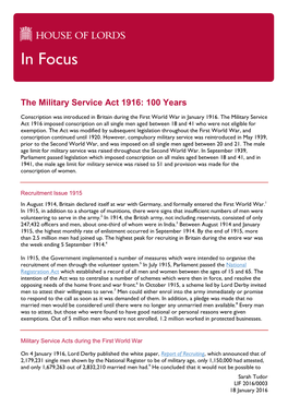 The Military Service Act 1916: 100 Years