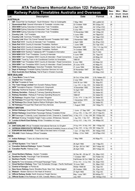 ATA Ted Downs Memorial Auction 122: February 2020 Railway Public