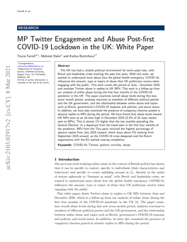 MP Twitter Engagement and Abuse Post-First COVID-19