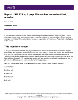 Kaplan USMLE Step 1 Prep: Woman Has Excessive Thirst, Urination