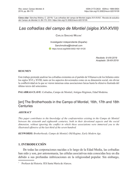 Las Cofradías Del Campo De Montiel (Siglos XVI-XVIII)”